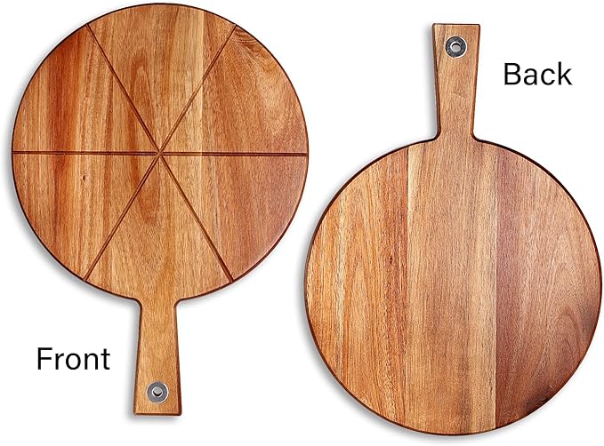 Pizza Peel 12 Inch, Wood Pizza Board with Handle, Round Pizza Paddle with Cutter, Pizza Cutting Board for Cheese Bread Fruit Vegetables, Pizza Accessories Supplies