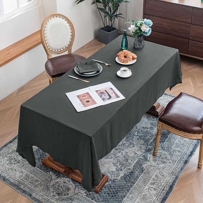 Linen World 100% Linen Tablecloth, Grey Tablecloth 108" x 60" Inch, Washable Rectangular Tablecloth for Dining, Outdoor, Weddings and Restaurants, Decorative Valentine Easter,Jacquard Weave Design