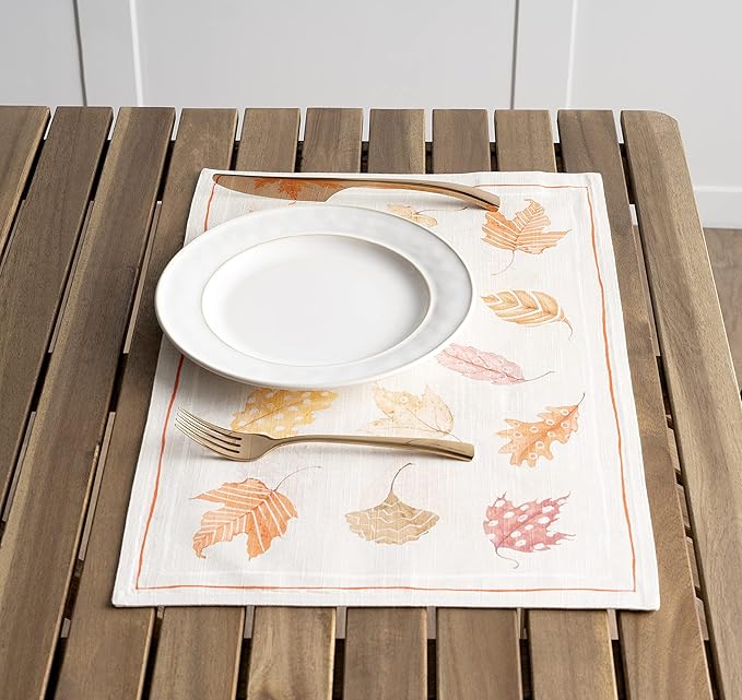 Maison d' Hermine Placemats Set of 4 100% Cotton Washable Cloth Place Mats, Reusable Table Mats for Thanksgiving Christmas Decorations Kitchen Dining Party Wedding (Colours of Autumn, 13" x 19")