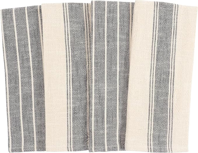 KAF Home Natural Rustic Farmhouse Slubbed Kitchen Towel | 100% Cotton Dish Towel, 18 x 28 Inches | Soft and Absorbent (Black, Set of 4)