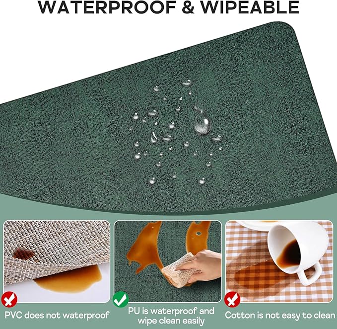 Vinly Placemats Set of 6 - Waterproof Wipeable Faux Leather Table Place Mats Heat Resistant Anti Slip Table Mats for Dining, Indoor, Outdoor, 15.8" x 11.8" (Dark Green)