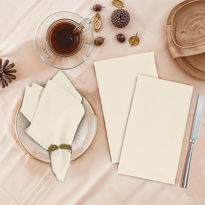 Ruvanti Cloth Napkins Set of 6, 18x18 Inches, 100% Cotton, Washable, Soft & Absorbent, Perfect for Wedding, Christmas, ‎Thanksgiving Dinners - Antique White