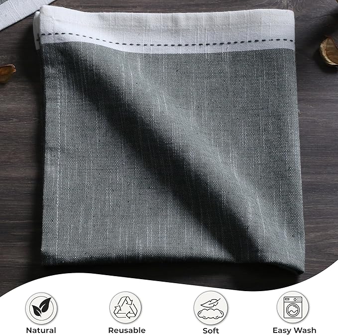 Ramanta Home Cloth Napkins Set of 4 Textured Cotton 18x18 - Premium Contrast Border Thanksgiving Dinner Napkins for Christmas Farmhouse Wedding, Soft Washable Table Linen for Everyday Use - Dark Olive