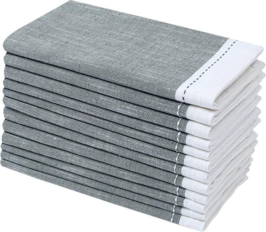 Ramanta Home Cloth Napkins Set of 12 Textured Cotton 18x18 - Premium Contrast Border Fall Thanksgiving Dinner Napkins for Christmas Farmhouse Wedding, Soft Table Linen for Everyday Use - Dark Olive