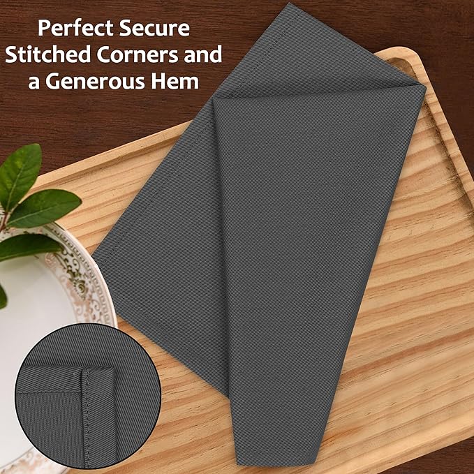 Ruvanti Cloth Napkins Set of 12, 18x18 Inches Napkins Cloth Washable, Soft, Durable, Absorbent, Cotton Blend. Table Dinner Napkins Cloth for Hotel, Lunch, Restaurant, Weddings, Parties - Dark Grey