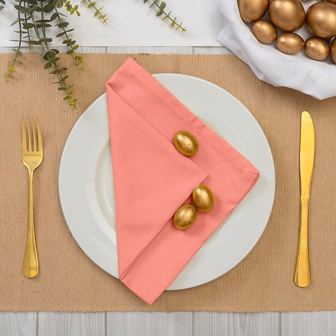 Blue Needles Solid Cloth Napkins Set of 12 Salmon 100% Cotton Dinner Napkins 18x18 inches - Soft, Reusable, Absorbent & Washable Fall Thanksgiving Linen, Ideal for Events, Parties & Everyday Use