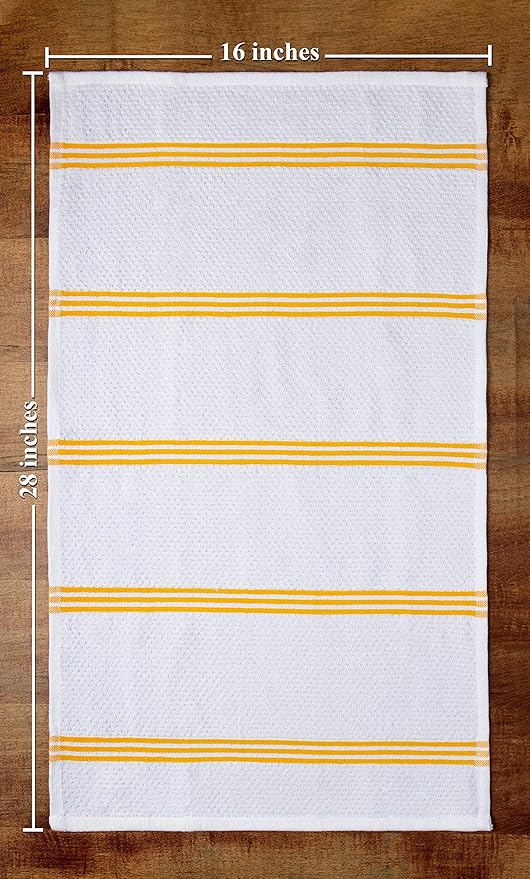 Sticky Toffee Cotton Kitchen Towels Set of 4 – Yellow and White Dish Towels 28x16 in, Reusable and Absorbent Tea Towels for Cleaning or Drying, Oeko-Tex Cotton