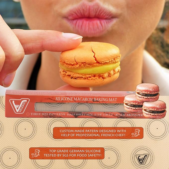 Silicone Macaron Baking Mat - Set of 3 Half Sheet (Thick & Large 11 5/8" x 16 1/2") - Non Stick Silicon Liner for Bake Pans & Rolling - Macaroon/Pastry/Cookie Making - Professional Grade Nonstick