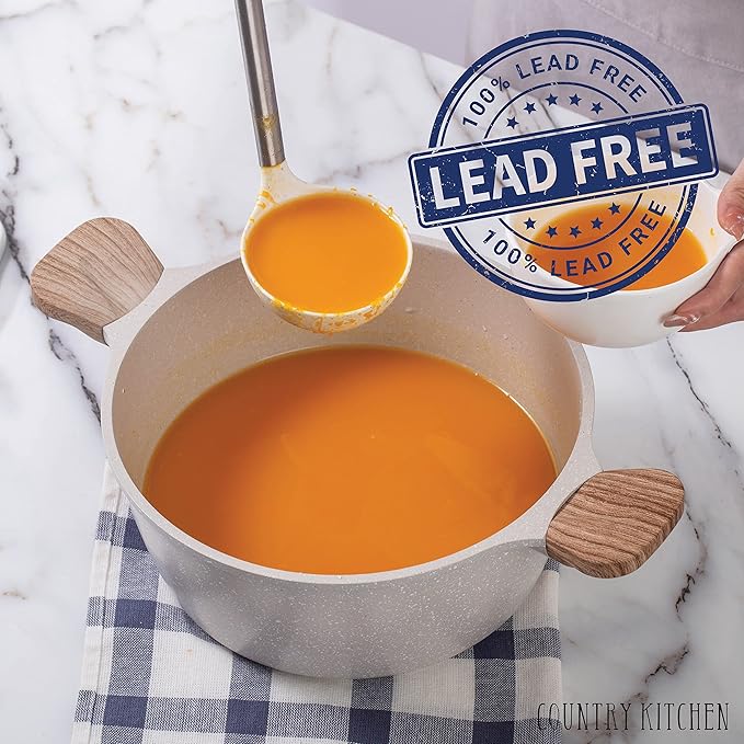 Country Kitchen Non-Stick Cast Aluminum Cookware Set - Durable Kitchen Cookware for Everyday Cooking, Cream, 11 Pc.