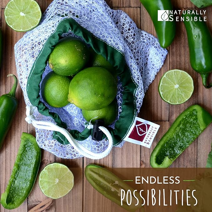 The Original Eco Friendly See Through Washable and Reusable Produce Bags - Soft Premium Lightweight Nylon Mesh Large - 12x14in - Set of 10 (Red, Yellow, Green, Blue, Purple)