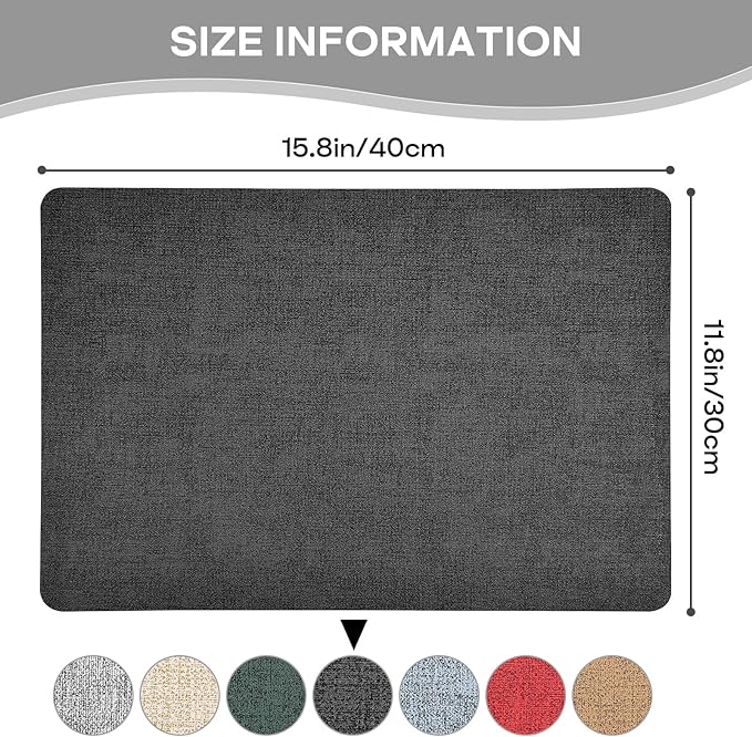 Vinly Placemats Set of 6 - Waterproof Wipeable Faux Leather Table Place Mats Heat Resistant Anti Slip Table Mats for Dining, Indoor, Outdoor, 15.8" x 11.8" (Dark Grey)