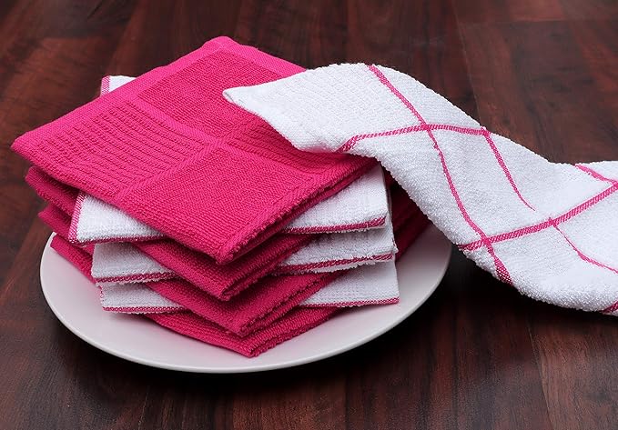 AMOUR INFINI Dish Cloths for Washing Dishes Set of 8 - Highly Absorbent, Super Soft Kitchen Dishcloths - Reusable Quick Dry Dish Rags for Cleaning & Drying Kitchen Linens (12x12 Inch - Pink)