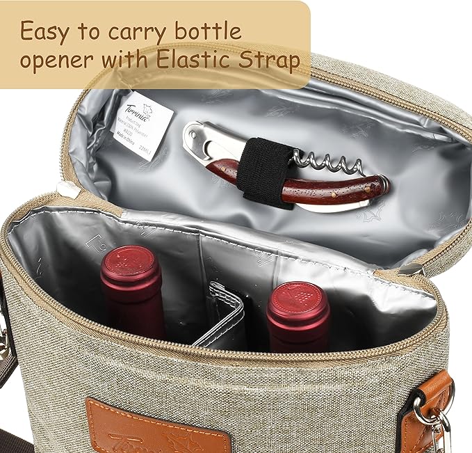 Tirrinia 2 Bottle Wine Gift Tote Carrier - Leakproof & Insulated Padded Versatile Wine Cooler Bag for Travel, BYOB Restaurant, Wine Tasting, Party, Dinner,Gift for Wine Lovers,Grey