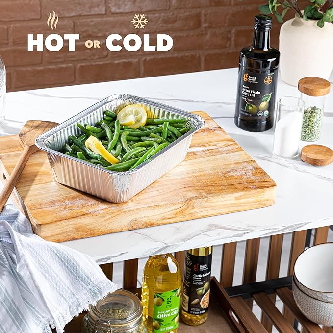 PLASTICPRO 25 Pack Aluminum Pans 8'' X 10" Disposable Pans with Covers Heavy Duty 5 lb Foil Pans for Baking and Cooking