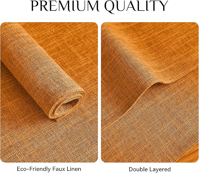 Softalker Faux Linen Placemats Set of 6-12 x 18 Inch, Heat Resistant Double Layered Durable Burlap Farmhouse Place Mats, Non-Slip Washable Rustic Table Mats for Dining, Kitchen, Party（Orange