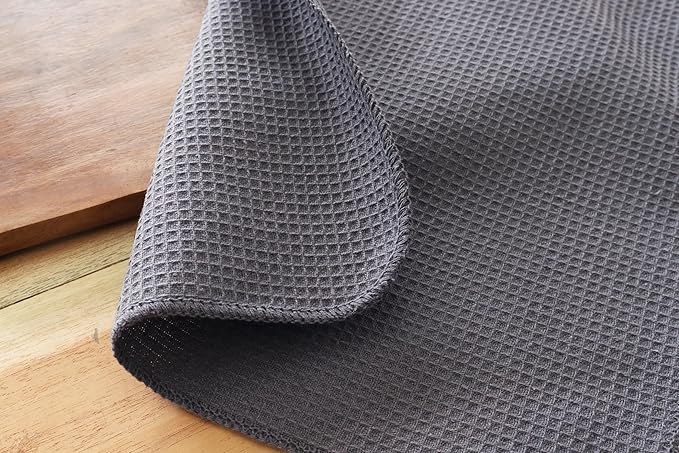 PurpleEssences Dish Cloths and Dish Rags - 8 Pack Waffle Weave Solid Kitchen Dish Wash Cloths, 100% Cotton, 12 x 12 Inches, Ultra Soft Absorbent Quick Drying - Christmas Holiday Winter - Dark Grey