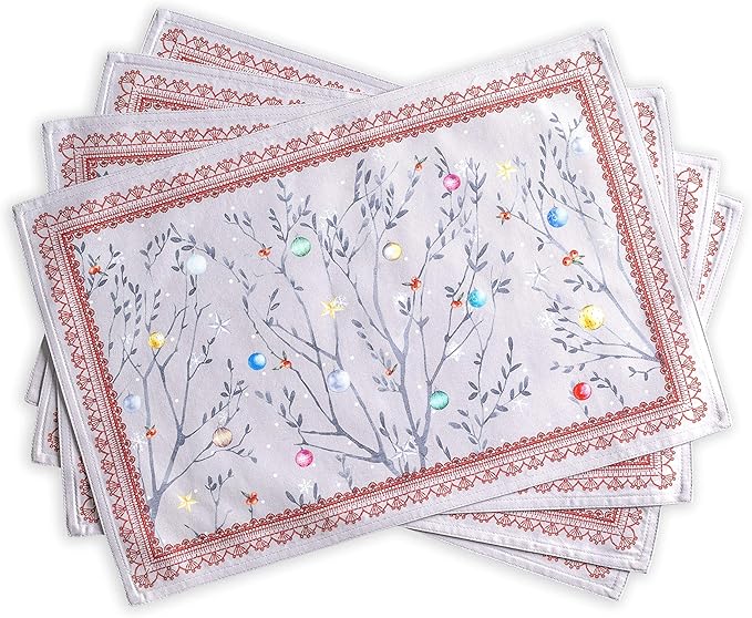 Maison d' Hermine Placemats Set of 4 100% Cotton Washable Cloth Place Mats, Reusable Table Mats for Thanksgiving Christmas Decorations Kitchen Dining Party Wedding (Fairy Christmas, 13" x 19")