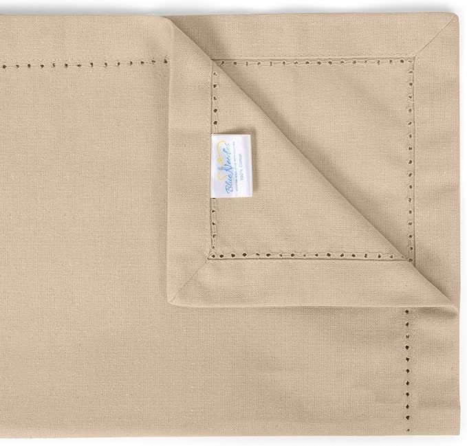 Blue Needles Set of 6 Hemstitch Linen Napkins 100% Cotton Beige Cloth Dinner Napkins 18x18 inches, Soft, Reusable, Absorbent, Washable, Ideal for Fall Thanksgiving Events, Parties & Everyday Use