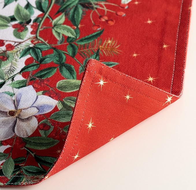Maison d' Hermine Placemats Set of 4 100% Cotton Washable Cloth Place Mats, Reusable Table Mats for Thanksgiving Christmas Decorations Kitchen Dining Party Wedding Restaurant (Noel, 13" x 19")