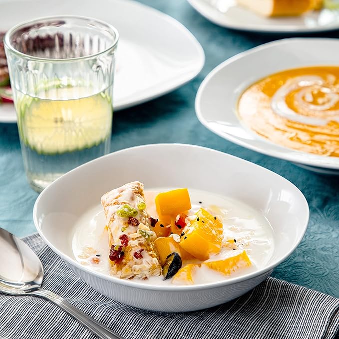 MALACASA Dinnerware Sets, 24-Piece Porcelain Square Dishes, Grey White Ceramic Dish Set for 6, Chip and Scratch Resistant Plates and Bowls Sets, Series ELISA