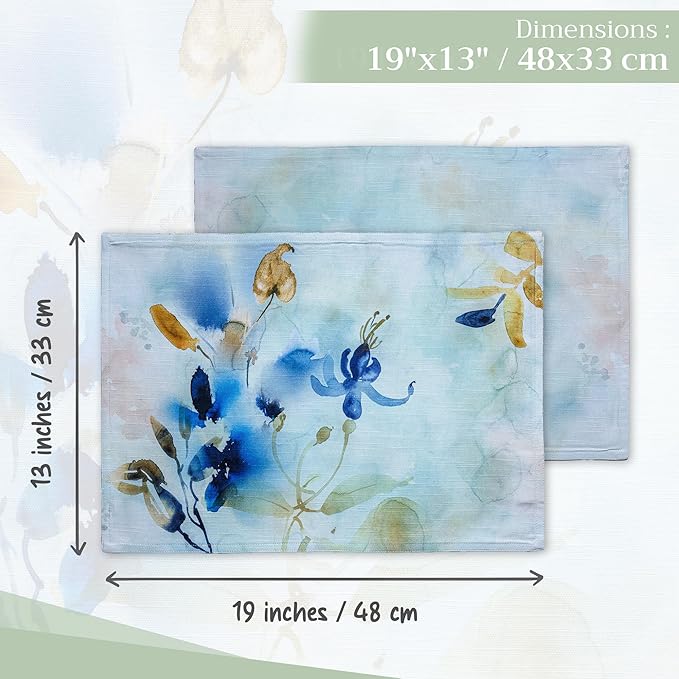 Maison d' Hermine Placemats Set of 4 100% Cotton Washable Cloth Place Mats, Reusable Table Mats for Kitchen Dining Decoration, Party, Wedding, Restaurant Spring/Summer (Lazy Summer Days, 13" x 19")