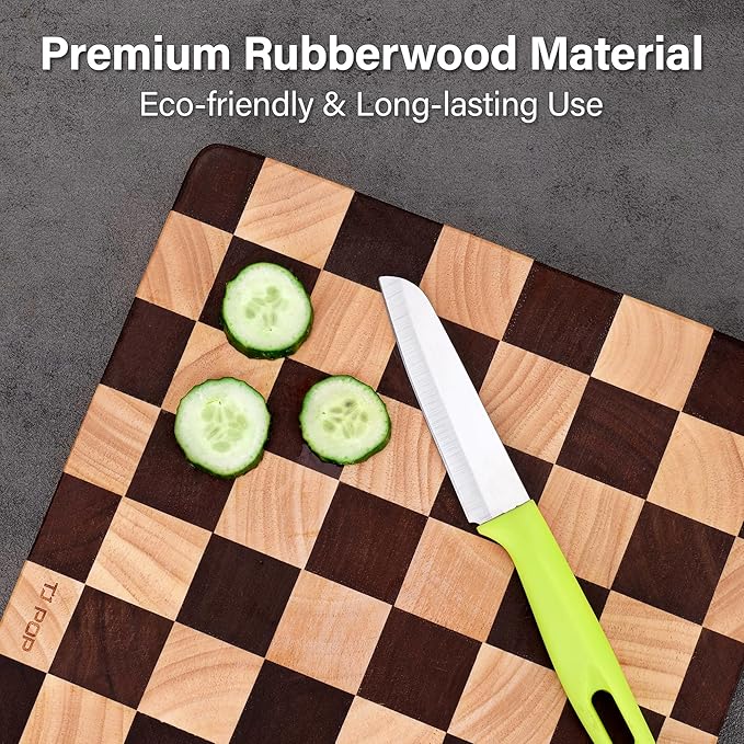 Wooden Cutting Board 15 x 10 in, Wood Checkerboard Chopping Board for Kitchen, Serving Tray Charcuterie Board for Meat, Fruit, Cheese, Bread