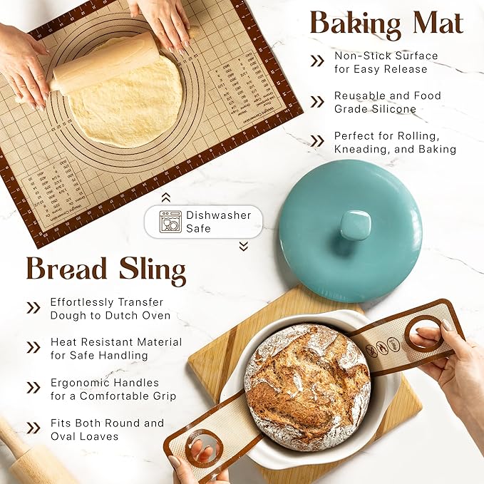 9" Round and 10" Oval Banneton Bread Proofing Baskets and Sourdough Bread Baking Supplies, A Complete Sourdough Kit with Bread Lame, Danish Whish, Bowl & Dough Scraper, 2 Bread Slings, and Baking Mat