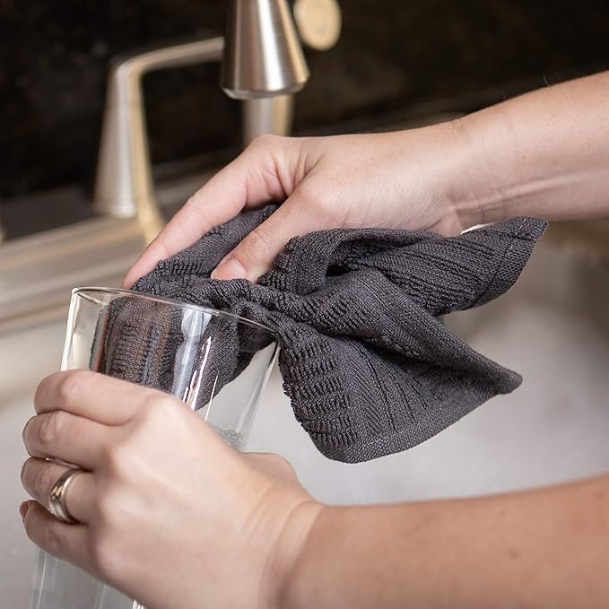 Sticky Toffee Cotton Dishcloths Set of 8 – 12x12 in Gray and White Tea Towels, Reusable and Absorbent Dish Cloths for Cleaning or Drying, Oeko-Tex Cotton