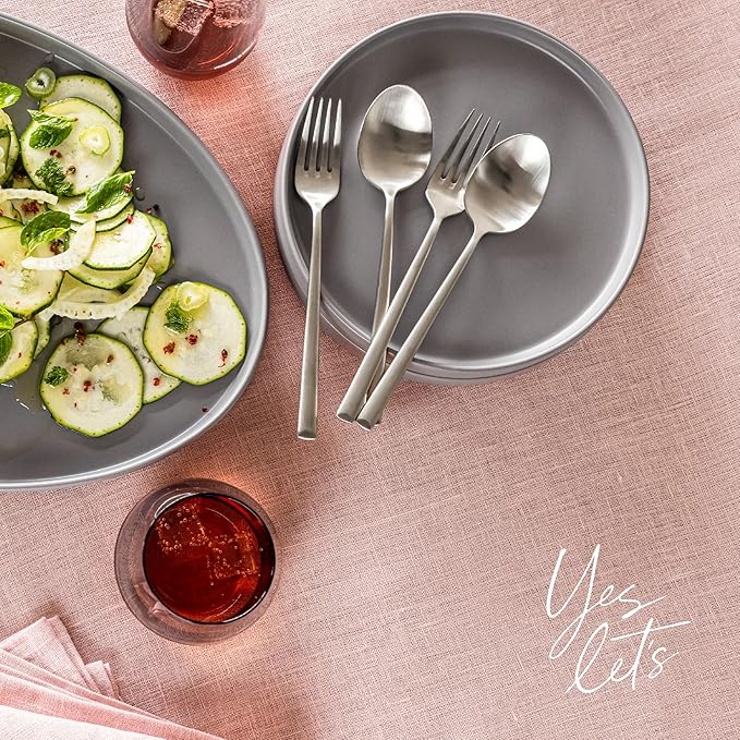 over&back 100%-Linen Woven Tablecloth - Colorful Dining Room Table Cover - Mitered Corner Hems - Machine Washable - Kitchen and Home Decor - Pink - 70x90