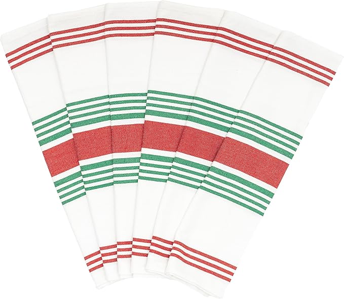 Red Green Kitchen Towels - 6 Pack, 100% Cotton, 30"x20" Holiday Kitchen Towels - Extremely Absorbent, Washable and Lint-Free Red and Green Christmas Dish Towels (6 Pack)