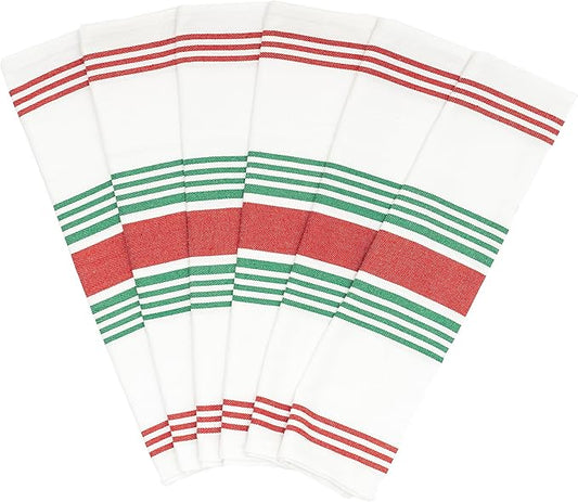 Red Green Kitchen Towels - 6 Pack, 100% Cotton, 30"x20" Holiday Kitchen Towels - Extremely Absorbent, Washable and Lint-Free Red and Green Christmas Dish Towels (6 Pack)