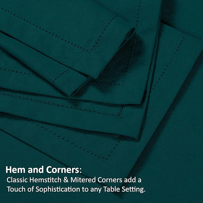 Ruvanti Premium Linen Napkins Set of 4-20x20 Inch, Classic Hemstitch, Mitered Corner Cloth Napkins ‎‎- Soft, Elegant Dinner Napkins Cloth Washable for Weddings, Parties, Everyday Use - Teal