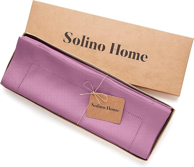 Solino Home Linen Cloth Placemats Set of 4-100% Pure Linen Hemstitch Violet Placemats 14 x 19 Inch - Classic Hemstitch Table Place Mats