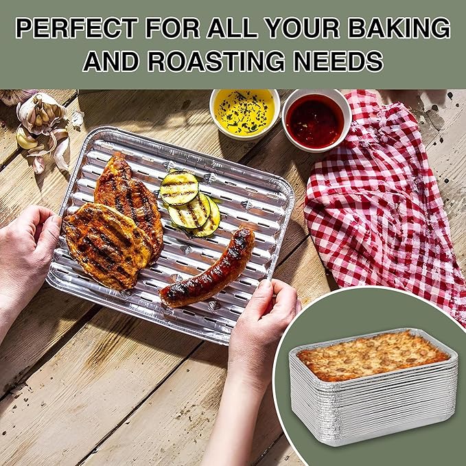 INFINITY EL Disposable Aluminum Foil Pans 20 Pack | Mini Shallow 8.5"x 6"x1.5" Broiler Pans, Heavy Duty Foil Pan | Aluminum Baking Pans for Roasting Turkey, Lasagna, Thanksgiving, Christmas, Party