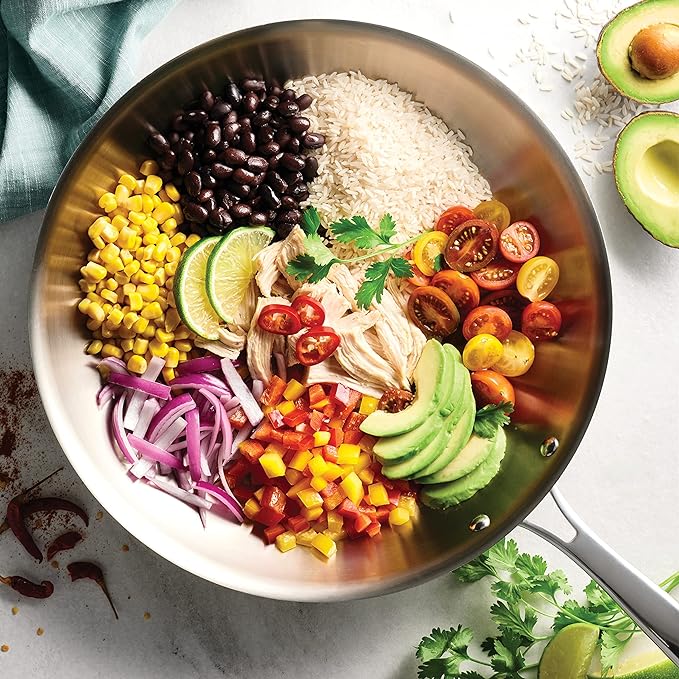 Tramontina Boston Tri-Ply Clad Stainless Steel 12-Inch Large Frying Pan, Induction-Ready Skillet, Dishwasher-Safe, NSF-Certified