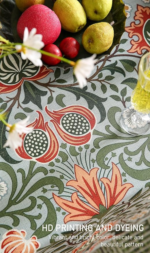 French Tablecloth for Rectangle Tables,Linen Table Cloth with Colorful Flowers Pattern,Heavy Durable Table Cover for Dining Thanksgiving Kitchen Decor Party Banquet Christmas,55"*87"