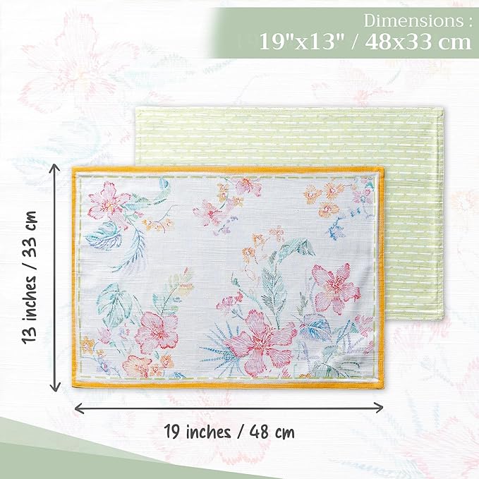 Maison d' Hermine Placemats Set of 4 100% Cotton Washable Cloth Place Mats, Reusable Table Mats for Kitchen Dining Decoration, Party, Wedding, Restaurant Spring/Summer (Paradise Island, 13" x 19")