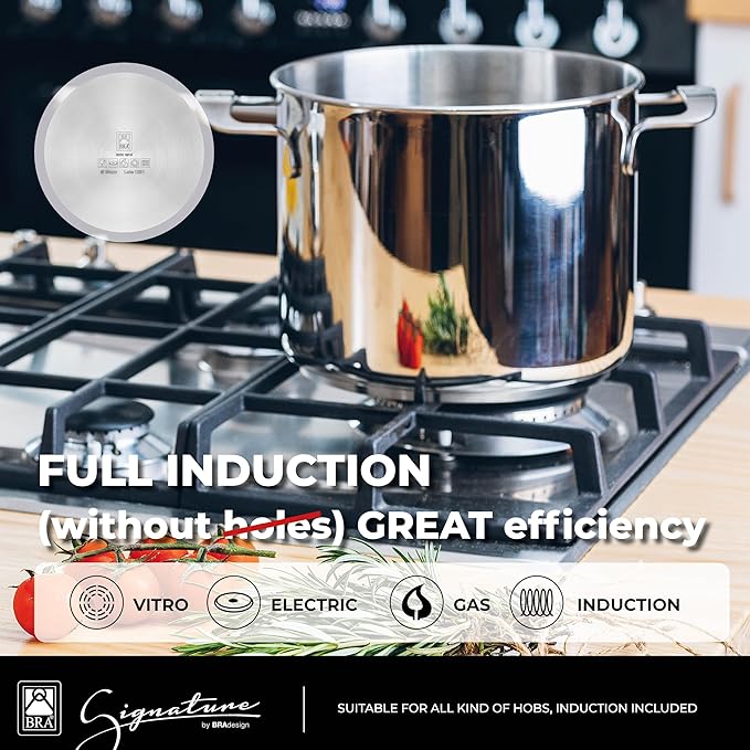 BRA COOKWARE Signature 10 Piece Cookware Set | Stainless Steel Professional Kitchenware Set | 2 Pots, 1 Sauté Pan, 2 Frying Pans, 1 Saucepan, 4 Lids | All Stovetop Compatible | PFOA Free