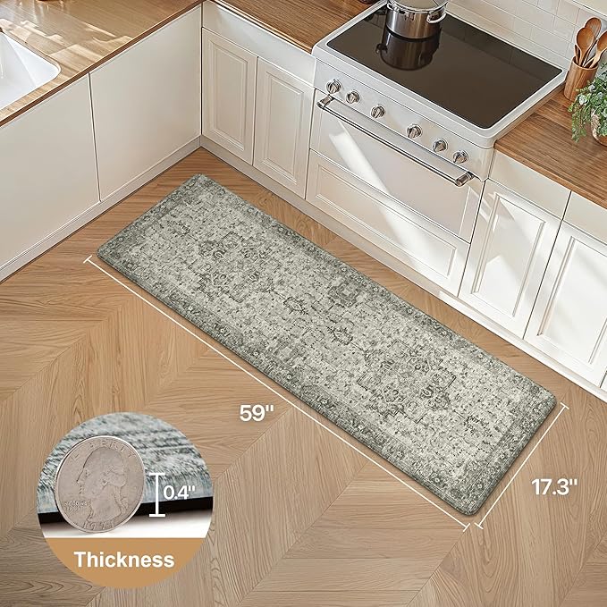 GENIMO Kitchen Mats for Floor, Washable Anti Fatigue Mat for Cushioned, 17.3"x59", Waterproof Kitchen Rugs, Non Slip Foam Comfort Standing Mat Rug for Home, Runner, Sink, Laundry, Vintage Grey