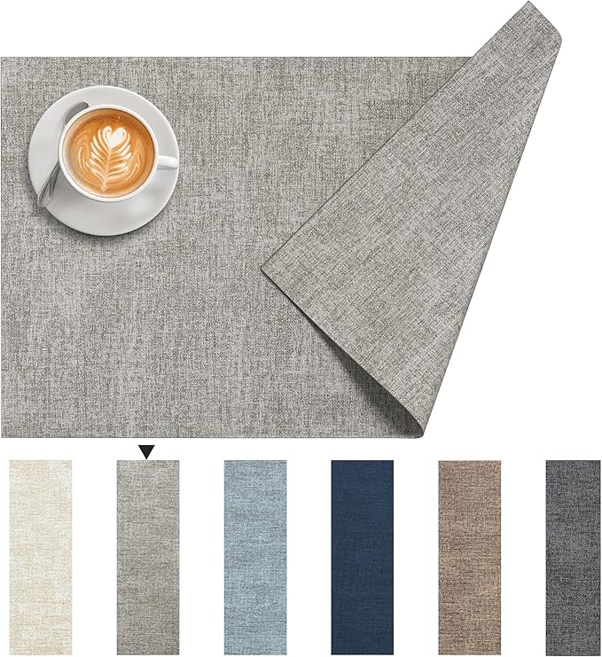DOLOPL Placemats Set of 12, Reversible Wipeable & Heat Resistant Place Mats, Modern Faux Leather Table Mats for Kitchen, Neutral Waterproof Tablemats for Dining Table Decor, Wedding, Party(Grey)