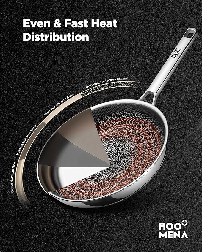 Nonstick Frying Pan Set, Non-Toxic Tri-Ply Hybrid Ceramic Skillet 3 Piece, 8, 10 & 12 Inch Stainless Steel Pans, PFAS/PFOA/PTFE Free, Metal Utensil Safe, Dishwasher & Oven Safe, Induction Compatible