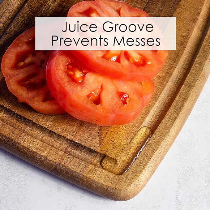 TB Home Acacia Wood Cutting Board with Juice Groove, Small Wooden Cutting Board for Kitchen, 8" x 6" x 5/8" (Pack of 2)