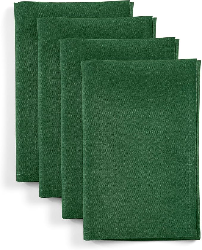 Solino Home Linen Napkins Set of 4-100% Pure Linen Pine Green Dinner Napkins Cloth 20 x 20 Inch for Fall, Autumn, Thanksgiving, Christmas - Fete, Handcrafted and Machine Washable