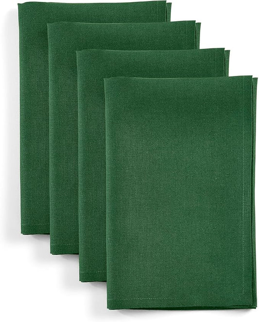 Solino Home Linen Napkins Set of 4-100% Pure Linen Pine Green Dinner Napkins Cloth 20 x 20 Inch for Fall, Autumn, Thanksgiving, Christmas - Fete, Handcrafted and Machine Washable