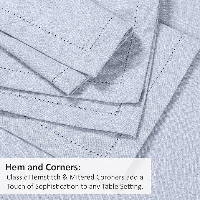 Ruvanti Premium Linen Napkins Set of 4-20x20 Inch, Classic Hemstitch, Mitered Corner Cloth Napkins‎‎ - Soft, Elegant Dinner Napkins Cloth Washable for Weddings, Parties, Everyday Use - Arctic Ice