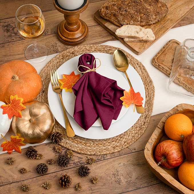 Blue Needles Solid Cloth Napkins Set of 6 Burgundy 100% Cotton Dinner Napkins 18x18 inches - Soft, Reusable, Absorbent & Washable Fall Thanksgiving Linen, Ideal for Events, Parties & Everyday Use