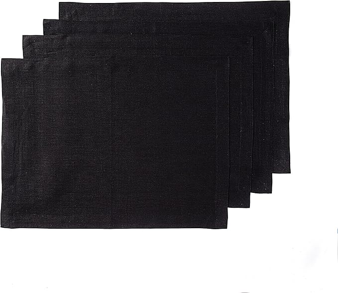 Solino Home Linen Black Placemats Set of 4 - 100% Pure Linen Placemats 14 x 19 Inch for Fall, Autumn, Winter, Thanksgiving, Christmas - Fete