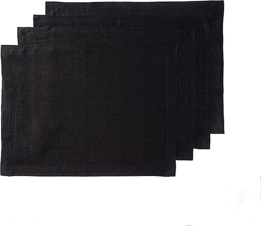Solino Home Linen Black Placemats Set of 4 - 100% Pure Linen Placemats 14 x 19 Inch for Fall, Autumn, Winter, Thanksgiving, Christmas - Fete