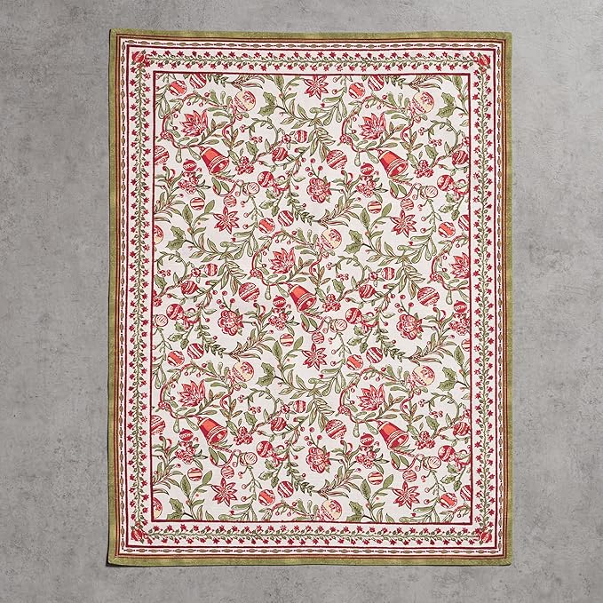 Maison d' Hermine Kitchen Towels Set of 3 100% Cotton 20" x 27.5" Reusable Cloth Tea Dish Towels Absorbent with Hanging Loop for Kitchen Dining Thanksgiving Christmas Decorations (Reveillon Au Jardin)