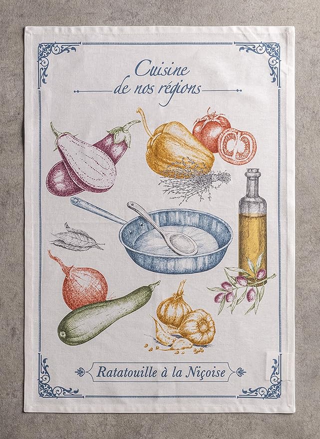 Maison d' Hermine Kitchen Towels Set of 3 100% Cotton 27.50" x 20" Reusable Cloth Tea Dish Towels Absorbent with Hanging Loop for Kitchen, Home, Dining, Cocktail Parties Spring/Summer (Gastronomie)